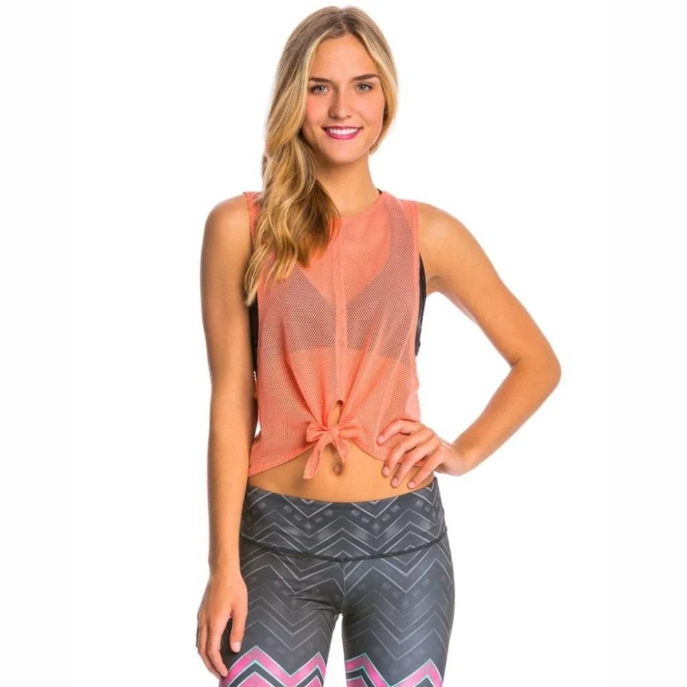 Free People Movement Mesh Dharma Tie Tank in Coral - Picture 2 of 16